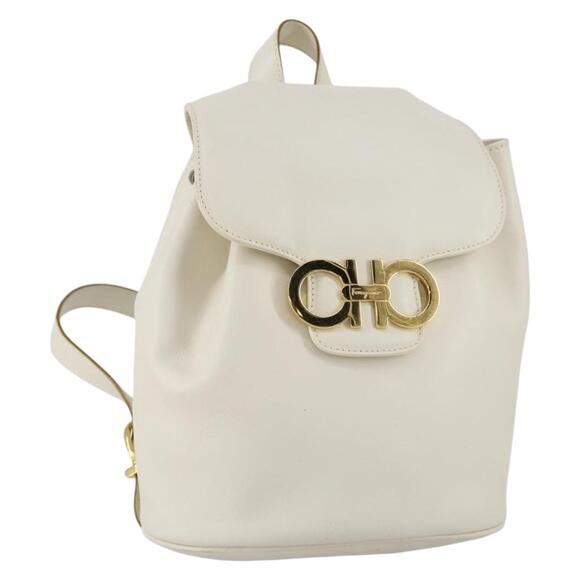 Salvatore Ferragamo Backpack Leather White Gold Auth 154163 main image 16